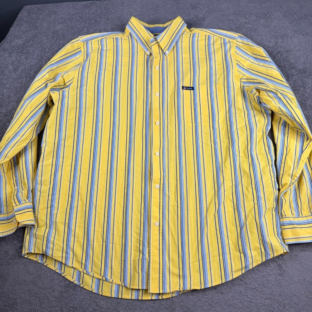 VTG Chaps Ralph Lauren Shirt Men 2XL Yellow Striped Long Sleeve * - Picture 5 of 9